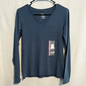 Member's Mark Blue Long Sleeve V-Neck Basic Shirt New